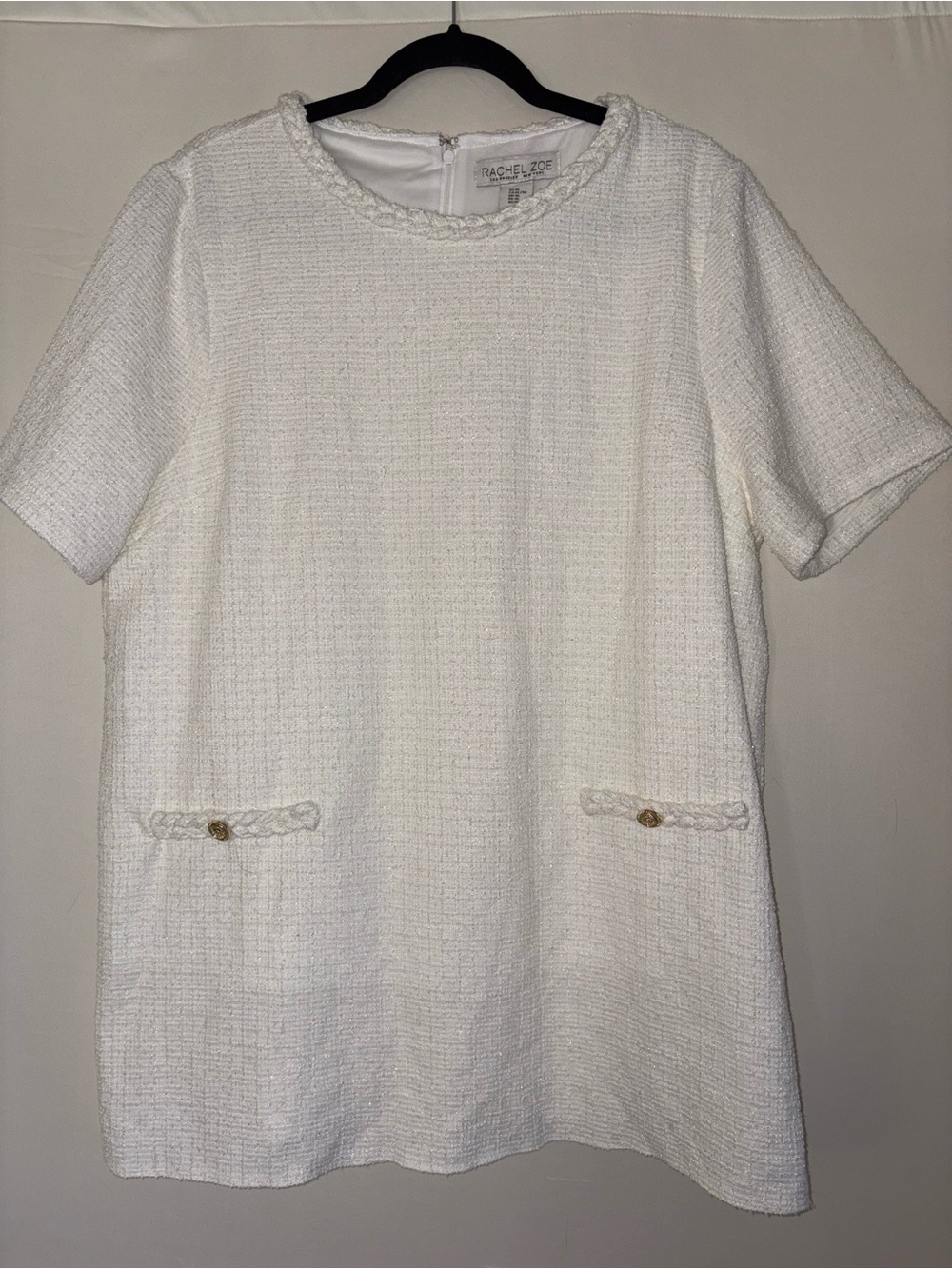 Rachel Zoe Cream White Tweed Braided Trim Shift Tunic Top Size XL‎